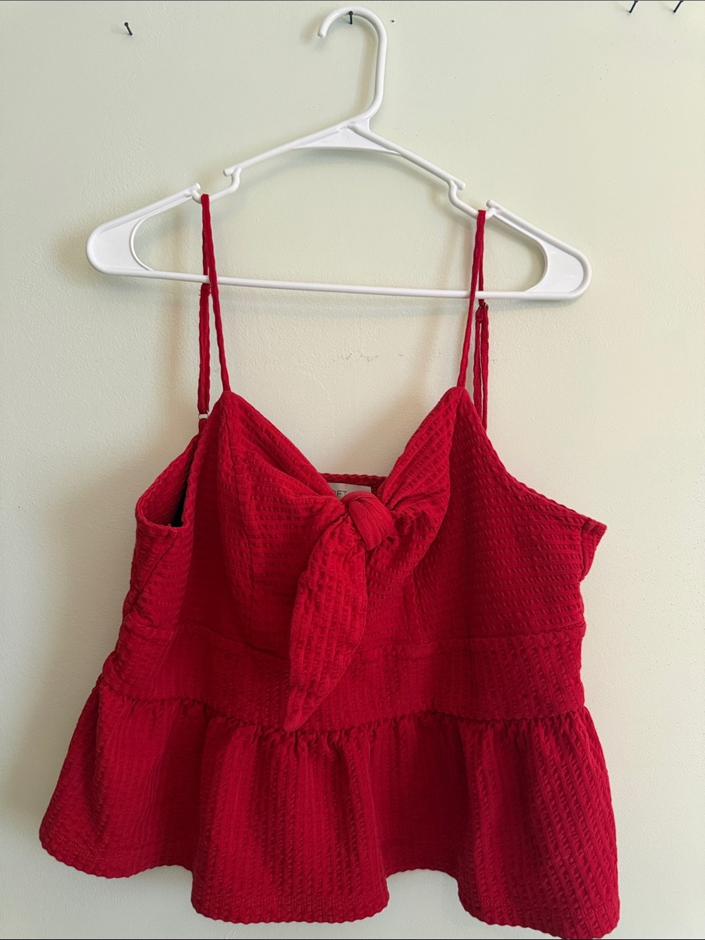 LOFT Red Textured Tie-Front Cami